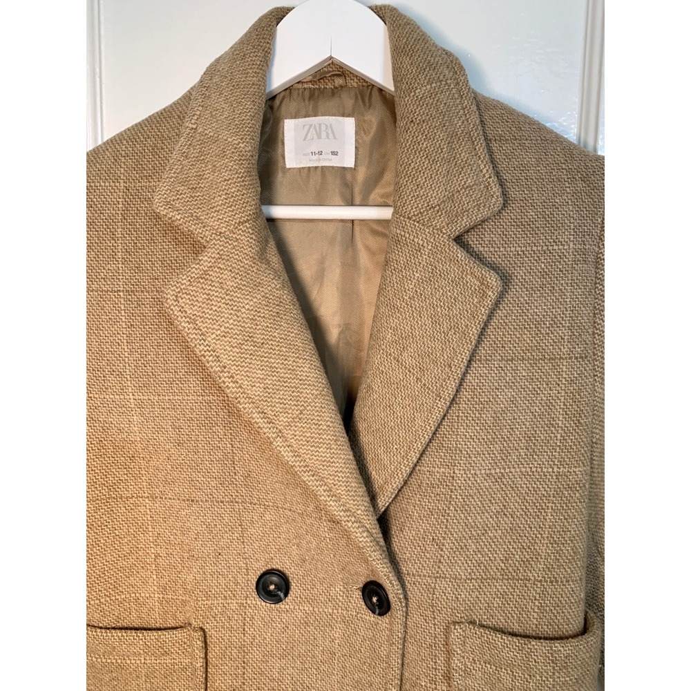 Zara Girls Double Breasted Brown Tweed Wool Blend Peacoat Gossip Girl / 11-12 - Picture 7 of 16